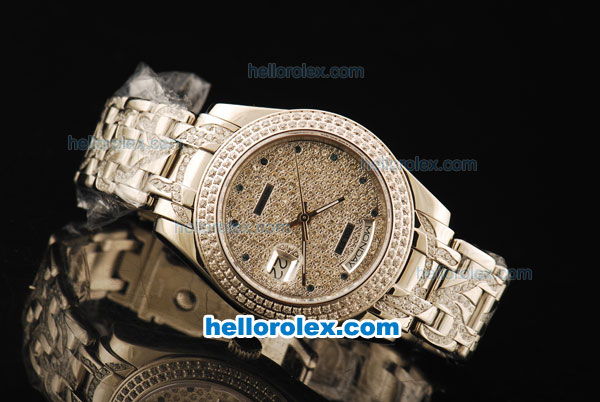 Rolex Day-Date Rolex 3135 Automatic Movement Diamond Dial with Diamond Bezel and Diamond Strap - Click Image to Close